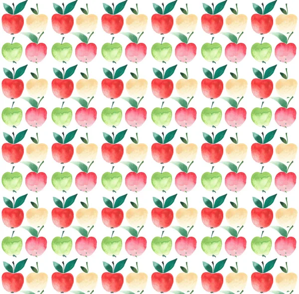 Four bright juicy apples pattern watercolor hand sketch — Stock Photo, Image