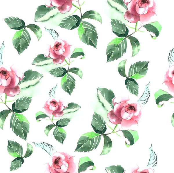 美しいピンクの繊細なバラの庭シームレス パターン — ストック写真
