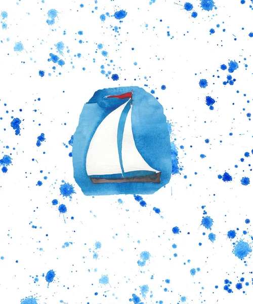 Mooie zeilboot spray aquarel — Stockfoto