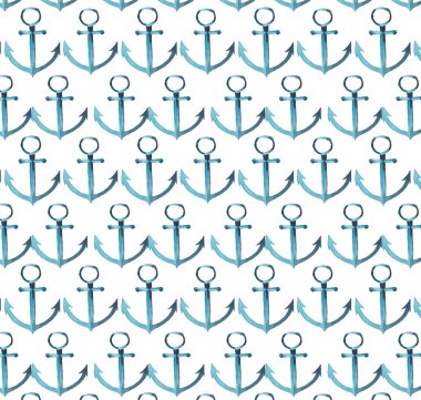 Deniz çapa mavi desen suluboya el kroki