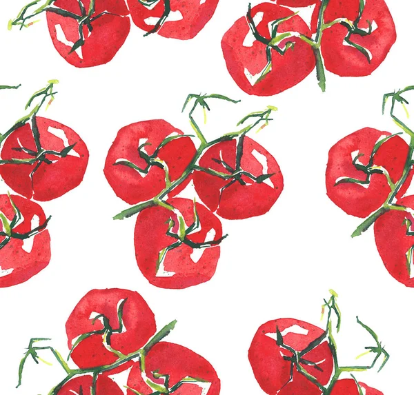 Zweig reife Tomaten Muster Aquarell Skizze Hand — Stockfoto