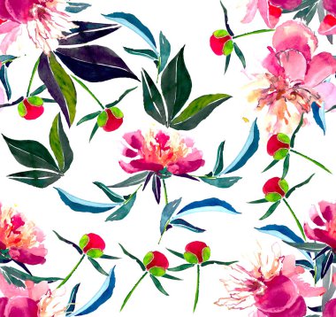 Güzel parlak yumuşak bahar bir bej toz pembe peonies suluboya el kroki Dikişsiz desen kompozisyonu