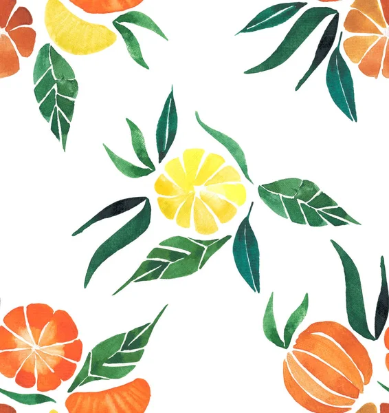 Hermoso brillante exótico jugoso verano cítricos naranja limón tonos de verde grupo acuarela mano boceto — Foto de Stock