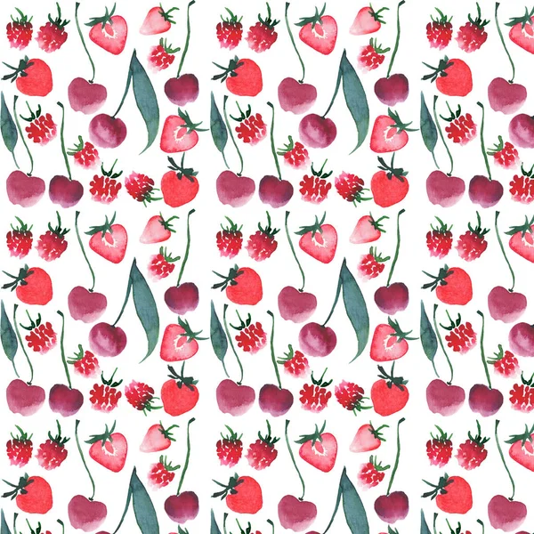 明るい果実桜ラズベリー ストロベリー パターン — ストック写真