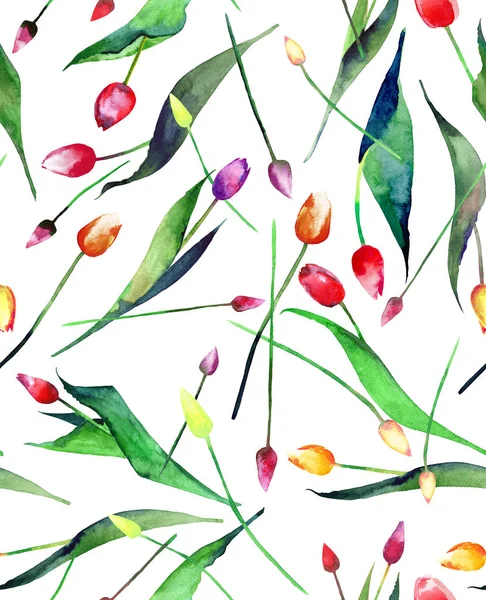 Heldere mooie verticale naadloze patroon van tulpen veelkleurige bloemen aquarel hand illustratie — Stockfoto