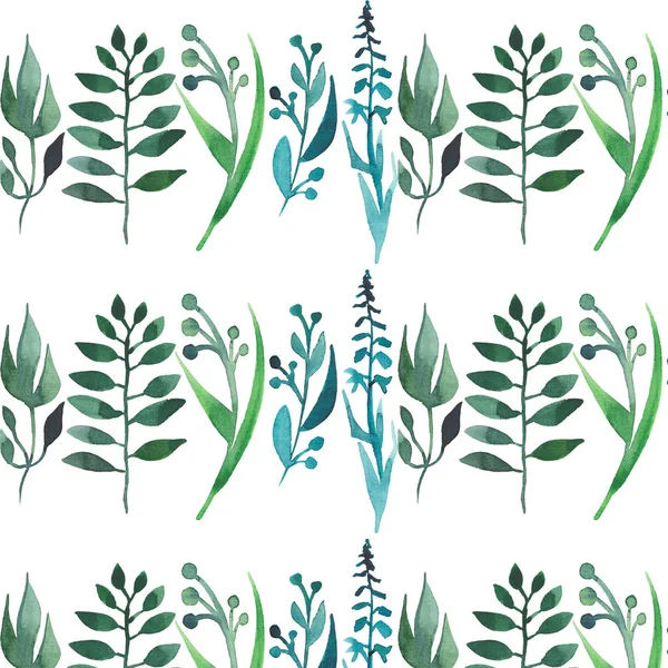 Brillante patrón de hierba verde sofisticado acuarela boceto de mano —  Fotos de Stock