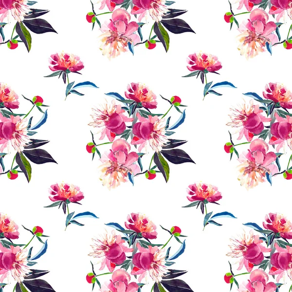 BeBeautiful tierna composición floral sofisticada primavera de un patrón de peonías rosadas en polvo beige acuarela boceto de mano —  Fotos de Stock
