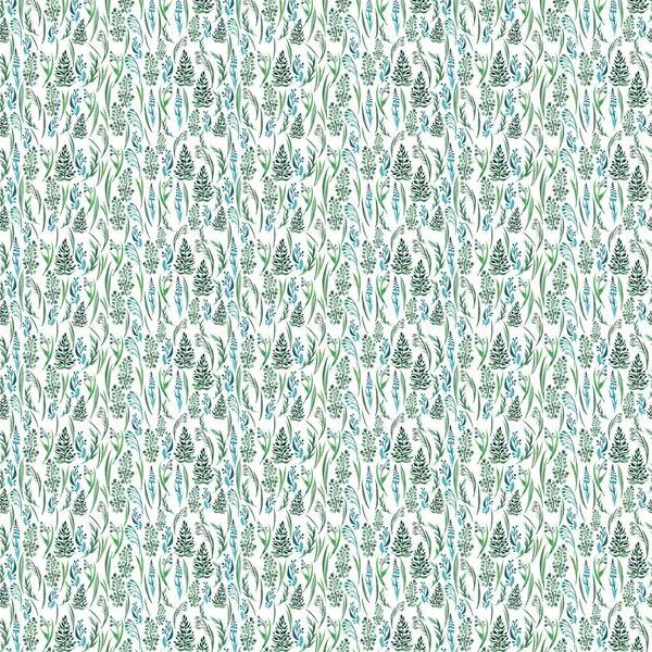 Helle schöne sanfte Grafik Kräuterflorales Muster von grünem Gras mit Hafer horizontalem Muster Aquarell Handskizze — Stockfoto