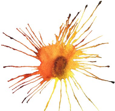 Parlak güzel sanatsal soyut sarı turuncu kadmiyum leke suluboya el kroki