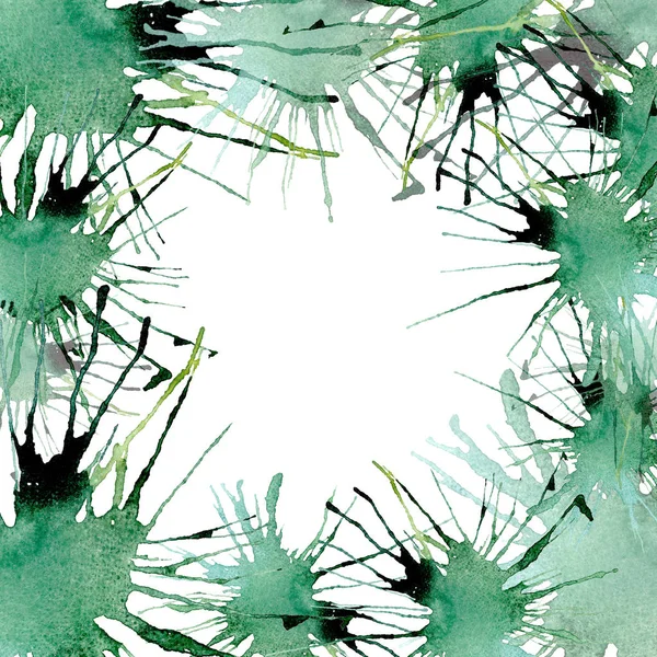 Hell schön künstlerisch abstrakt grün Smaragd Cadmium Kleckse Rahmen Aquarell Handskizze — Stockfoto