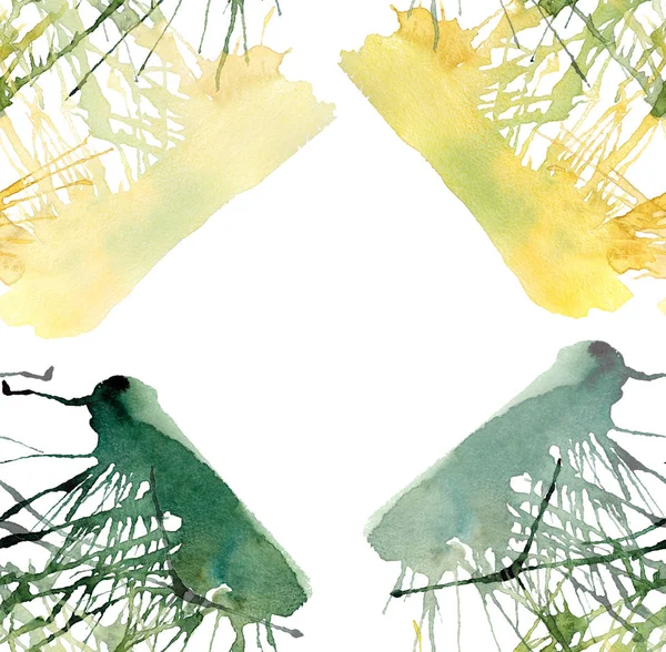 Jasny piękny Artystyczny Abstrakcja żółty zielony blots i smugi ukośnie umieszczone wzór dłoń akwarela ilustracja — Zdjęcie stockowe
