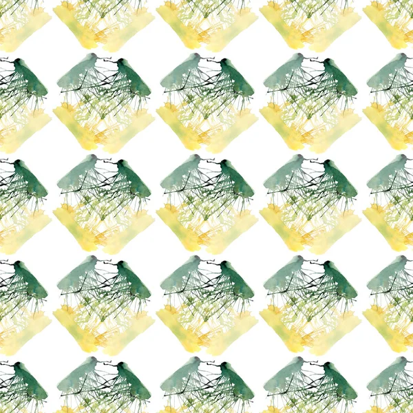 Jasny piękny Artystyczny Abstrakcja żółty zielony blots i smugi ukośnie umieszczone wzór akwarela ręcznie szkic — Zdjęcie stockowe