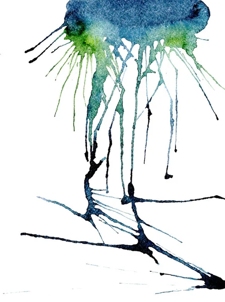 Hell schön künstlerisch abstrakt blau marinegrün Smaragd Indigo Flecken und Streifen Aquarell Hand Illustration — Stockfoto
