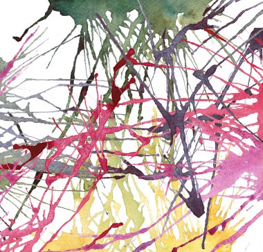 Parlak güzel sanatsal soyut macenta Donanma Yeşil Sarı Lacivert lekesi ve çizgiler suluboya el kroki desen