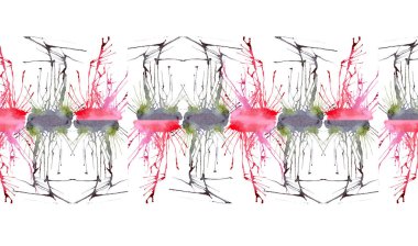 El kroki soyut güzel sanatsal parlak kırmızı lacivert yeşil lekesi ve çizgiler yatay kalıp suluboya