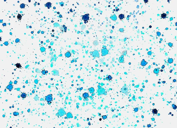 Bright abstract light blue splashes and drops of watercolor hand illustration — Stock Photo, Image