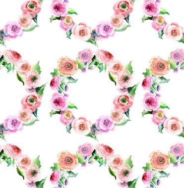 Güzel ihale muhteşem parlak güzel çiçek bahar gül Düğünçiçeği suluboya el kroki üzerinde yeşil yaprakları çelenk desenli