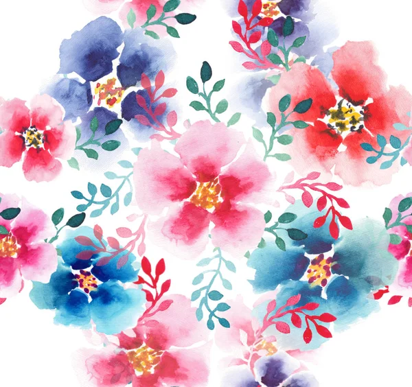 Linda sofisticado floral herbal lindo brilhante primavera colorido flores silvestres rosa milho malva com bifes padrão aquarela mão ilustração — Fotografia de Stock