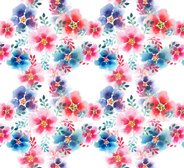 Όμορφη εκλεπτυσμένο floral φυτικά πανέμορφο φωτεινό ανοιξιάτικη πολύχρωμα αγριολούλουδα αυξήθηκε κενταύριο μολόχα delphinium με μπουμπούκια μοτίβο ακουαρέλα χέρι σκίτσο — Φωτογραφία Αρχείου