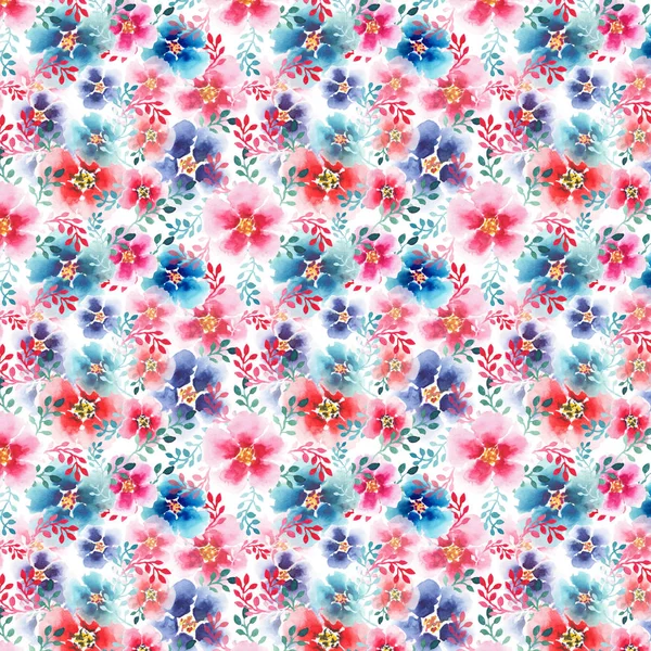 Adorável bonito floral herbal lindo brilhante primavera colorido flores silvestres rosa milho malva delphinium com botões padrão aquarela mão ilustração — Fotografia de Stock