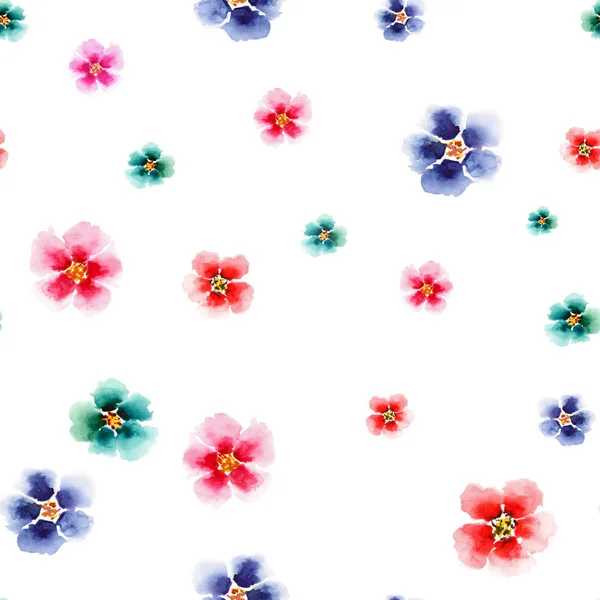 봄 사랑 스러운 세련 된 부드러운 아름 다운 꽃 허브 화려한 밝은 봄 화려한 mallow 패턴 수채화 손 그림 — 스톡 사진