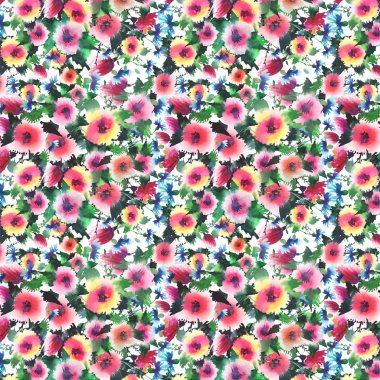 Muhteşem parlak sofistike güzel bahar renkli kır çiçekleri bluebells tomurcukları desen suluboya el kroki ile