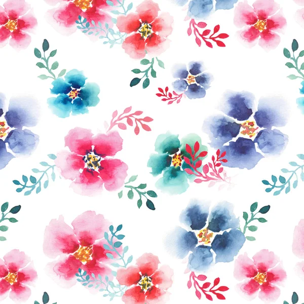 Bahar güzel sofistike ihale güzel çiçek bitkisel sanatsal muhteşem renkli ebegümeci desen suluboya el çizimi — Stok fotoğraf