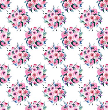 Parlak yumuşak sofistike güzel güzel bahar tomurcukları desen suluboya el çizim ile renkli kır çiçekleri