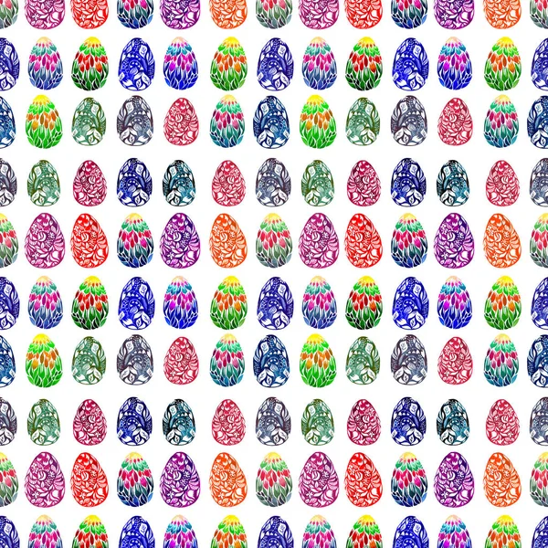 귀여운 밝은 다채로운 추상적인 그래픽 아름 다운 화려한 아름 다운 꽃 허브 부활절 달걀 패턴 수채화 손 그림 — 스톡 사진