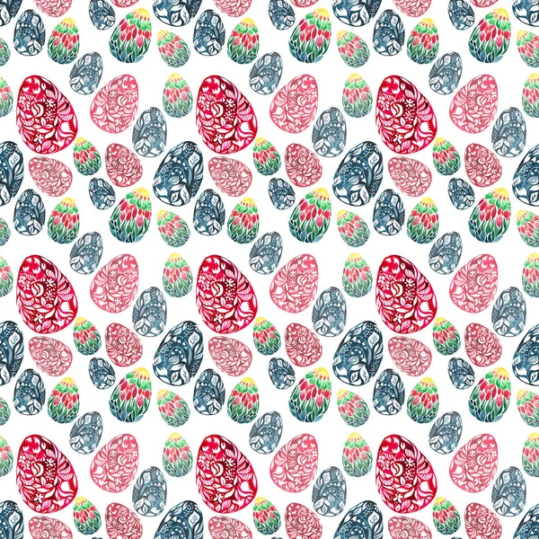 다채로운 추상적인 그래픽 아름 다운 밝은 꽃 허브 부활절 달걀 대각선 배열 수채화 손 그림 — 스톡 사진
