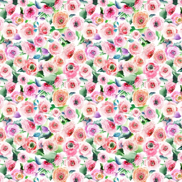 Sophisticated tender lovely wonderful beautiful spring floral colorful wildflowers rose with buds pattern watercolor hand illustration — Stock Photo, Image