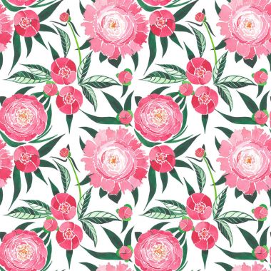 Pembe peonies yeşil yaprakları desen suluboya el ile güzel bahar ihale grafik çiçek kompozisyon kroki