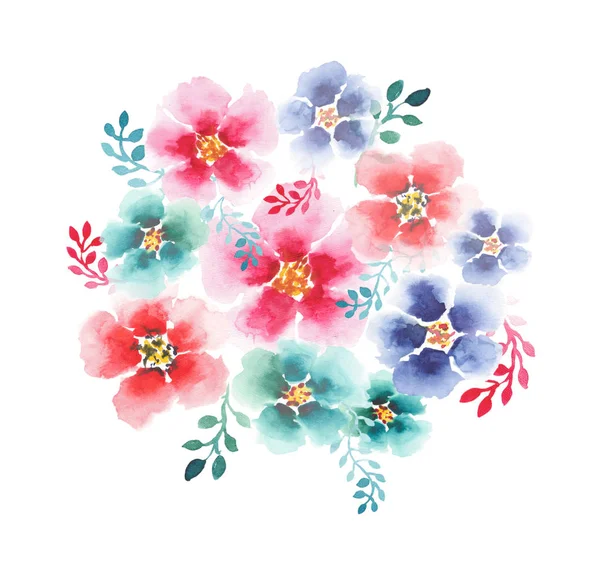 Bela concurso sofisticado floral herbal lindo brilhante primavera colorido flores silvestres rosa milho malva com bifes composição aquarela mão esboço — Fotografia de Stock