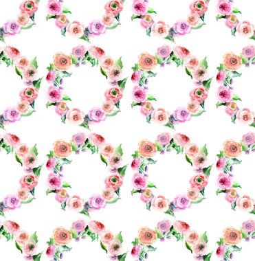 Tatlı parlak sofistike güzel muhteşem bahar renkli kır çiçekleri gül tomurcukları çelenk desen suluboya resim el