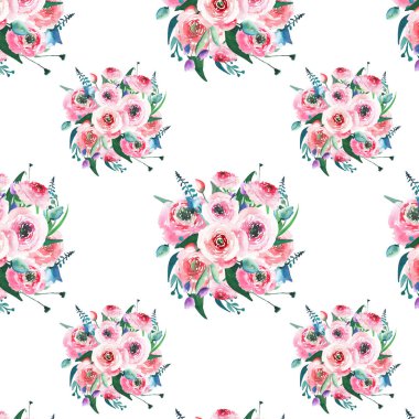 Kroki tomurcukları desen suluboya ile şirin ihale zarif parlak sofistike muhteşem bahar renkli kır çiçekleri gül el