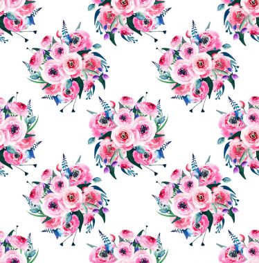 Tomurcukları desen suluboya ile şirin ihale zarif parlak sofistike muhteşem bahar renkli kır çiçekleri gül illüstrasyon el