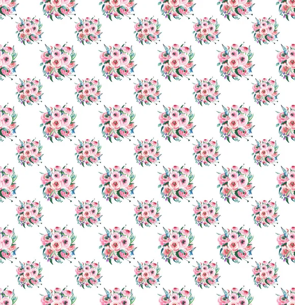 멋진 귀여운 사랑 스러운 아름 다운 봄 다채로운 야생화 장미 꽃 봉 오리 패턴 수채화 손 스케치 — 스톡 사진