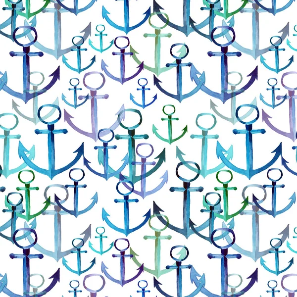 Belle graphique artistique mignon belle mer d'été fraîche ancres bleu marin différentes formes et couleurs motif aquarelle illustration à la main — Photo