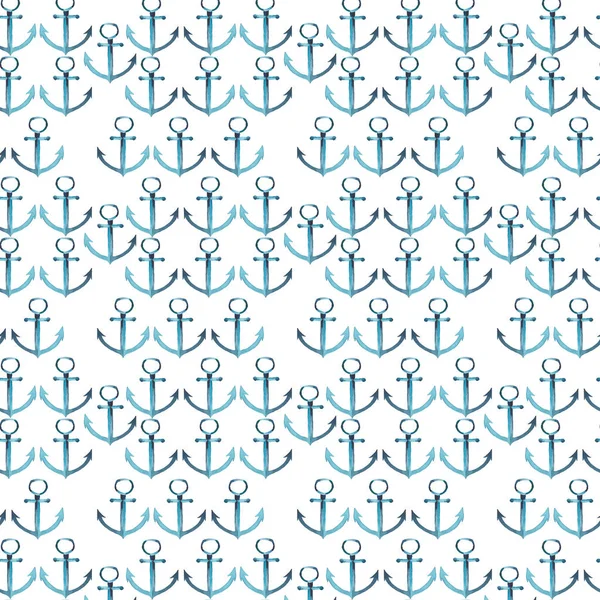 Brilhante bonito gráfico artístico lindo verão mar fresco marinho azul âncoras aquarela mão ilustração — Fotografia de Stock