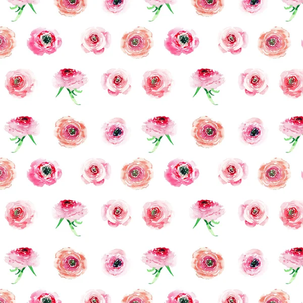 Cute bright sophisticated lovely magnificent spring colorful wildflowers roses with buds pattern watercolor hand sketch — Stock Photo, Image