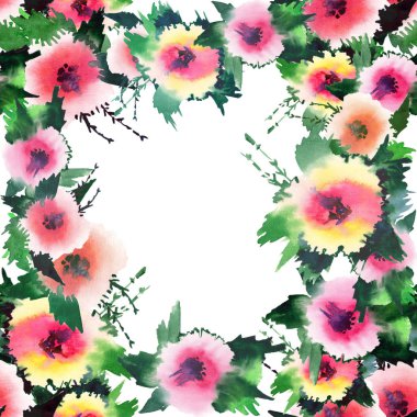Güzel parlak harika ihale güzel bahar tomurcukları çerçeve suluboya el kroki ile yaz renkli kır çiçekleri