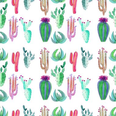 Güzel şirin harika Meksika tropikal çiçek yaz yeşil desen çocuk suluboya el şekilde gibi çiçekler dikey ışıma boya ile renkli bir kaktüs