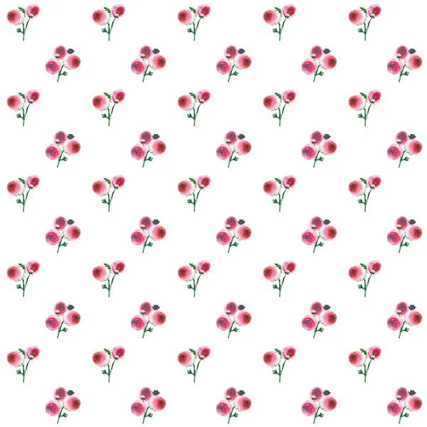 Bonito bonito sofisticado magnífico maravilhoso herbal primavera colorido wildflowers rosa e vermelho rosas com buquês padrão buquês aquarela mão esboço — Fotografia de Stock