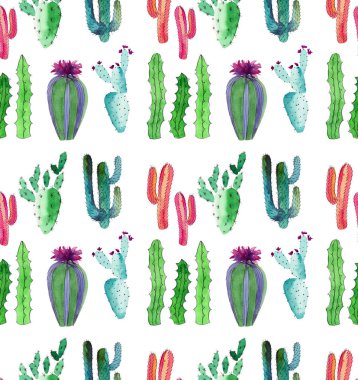 Çocuk boya suluboya el kroki gibi çiçekler dikey desenli parlak şirin harika Meksika tropikal çiçek yaz yeşil desen renkli bir kaktüs