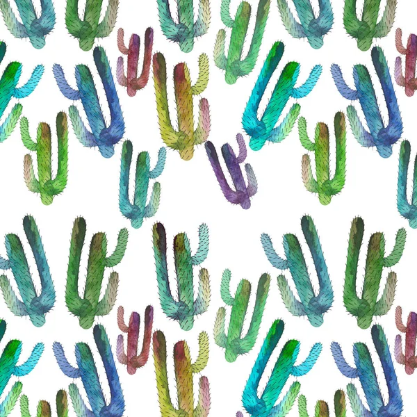 Schöne niedliche schöne wunderbare mexikanische Hawaii tropische Blumen Kräuter Sommer grün Muster eines bunten Kaktus Muster malen wie Kind Aquarell und Stift Hand Illustration — Stockfoto