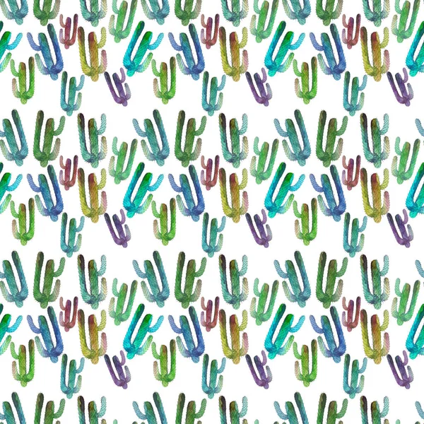 Schöne niedliche schöne wunderbare mexikanische Hawaii tropische Blumen Kräuter Sommer grün Muster eines bunten Kaktus Muster malen wie Kind Aquarell und Stift Hand Illustration — Stockfoto