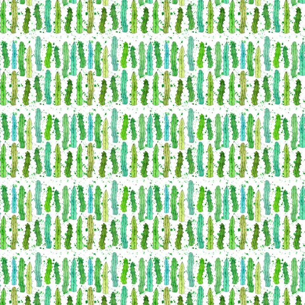 Милий чудовий мексиканський гавайський тропічний квітковий трав'яний літній зелений візерунок барвистого кактуса алое вера вертикальний візерунок фарба, як дитяча акварельна рука ескіз — стокове фото