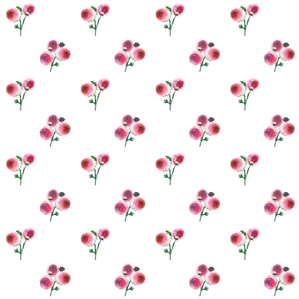 Güzel şirin sofistike muhteşem harika bitkisel bahar tomurcukları buketleri desen suluboya el kroki ile renkli kır çiçekleri pembe ve kırmızı gül — Stok fotoğraf