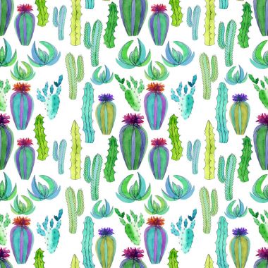 Güzel sevimli Meksika hawaii tropikal çiçek bitkisel yaz renkli desen bir kaktüs çiçek boya çocuk kalem ve suluboya el şekilde gibi ile sofistike