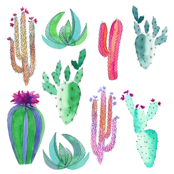 Φωτεινό χαριτωμένο Εξαιρετικό μεξικάνικο τροπικό φλοράλ καλοκαίρι πράσινο μοτίβο ένας πολύχρωμος κάκτος με λουλούδια κάθετη σύνθεση σαν παιδί χρώμα ακουαρέλα χέρι σκίτσο — Φωτογραφία Αρχείου